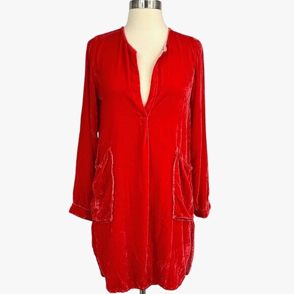 Free People Dresses & Skirts - Free People x CP Shades Size S Jacey Tunic Dress Red Crushed Velvet Deep V